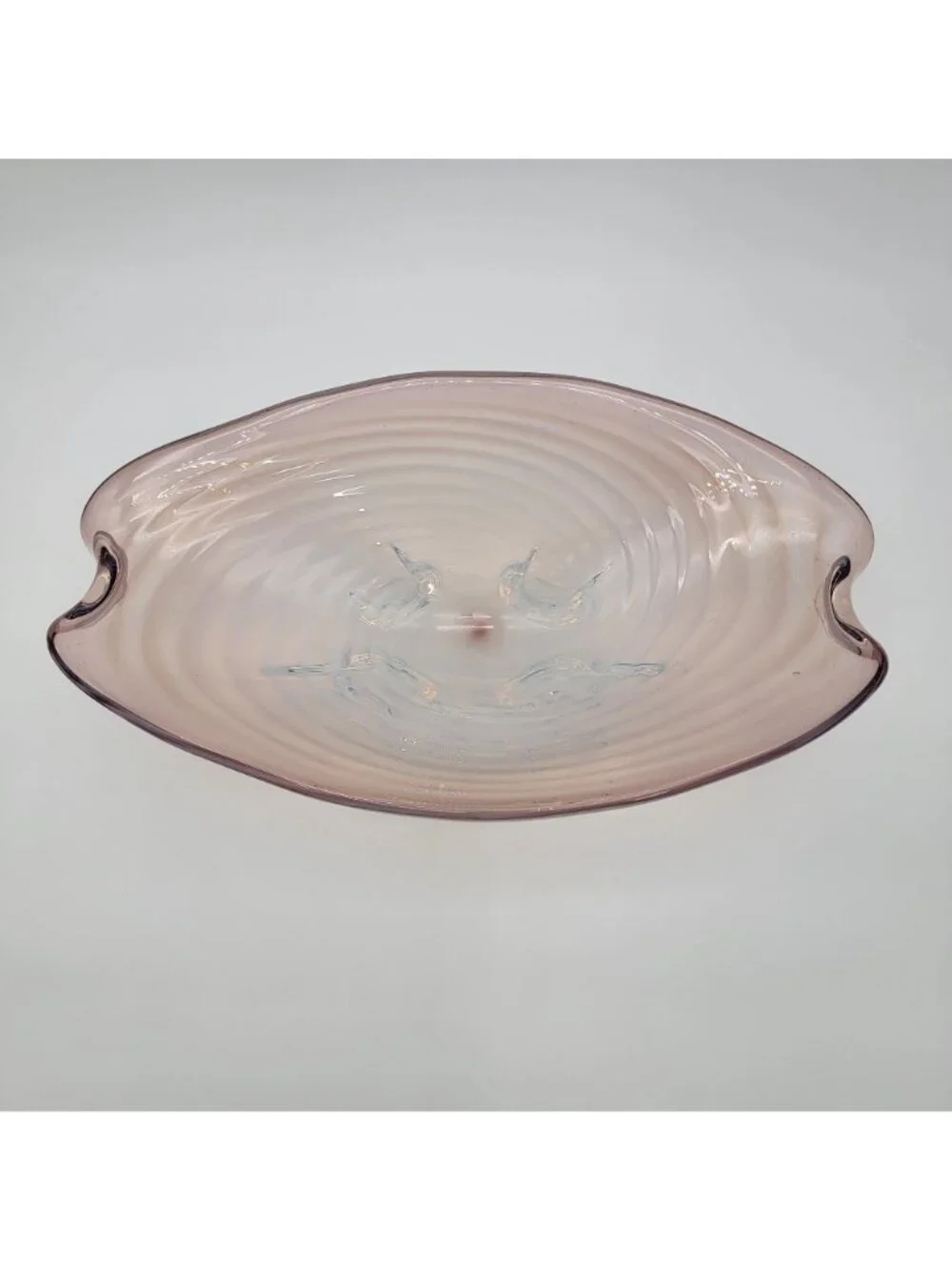 Large Cenedese Murano Glass Footed Console Bowl Pink Sommerso Swirl